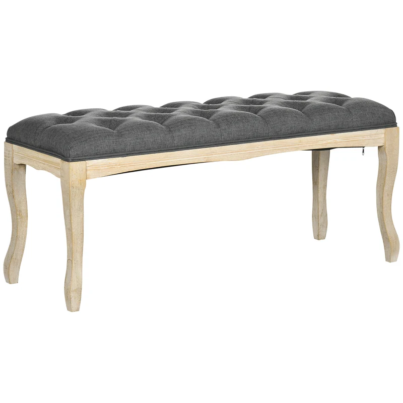 Banquette capitonnée bout de lit 110 x 40 x 48 cm assise mousse haute densité rembourrée salon classique en lin gris 21_0002634