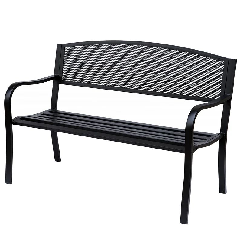 Banc de jardin 3 places 127 x 60 x 87 cm assise profonde et dossier ergonomique contemporain épuré en métal époxy noir 21_0004583