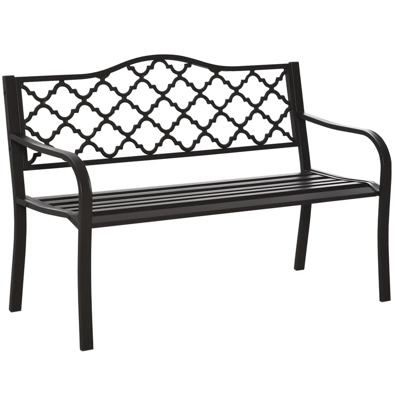 Banc 3 places jardin terrasse 128 x 60 x 89 cm assise profonde dossier incliné ergonomique rustique stable en métal brun 21_0004593