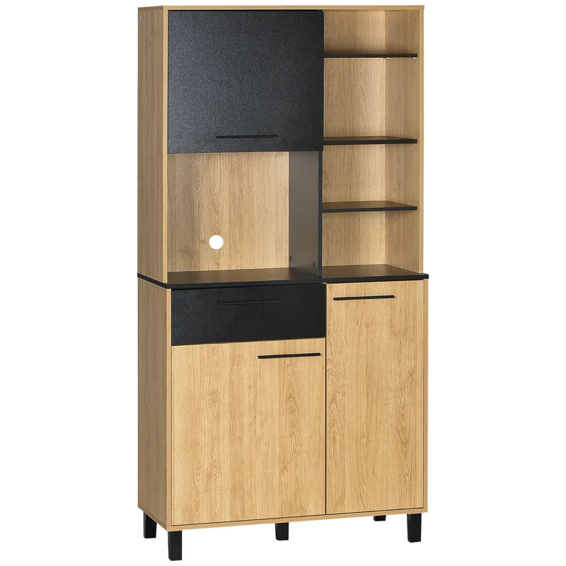 Armoire de cuisine multi rangements 90 x 40 x 180 cm avec tiroir passe câbles contemporain en panneau de particules noir 21_0002298