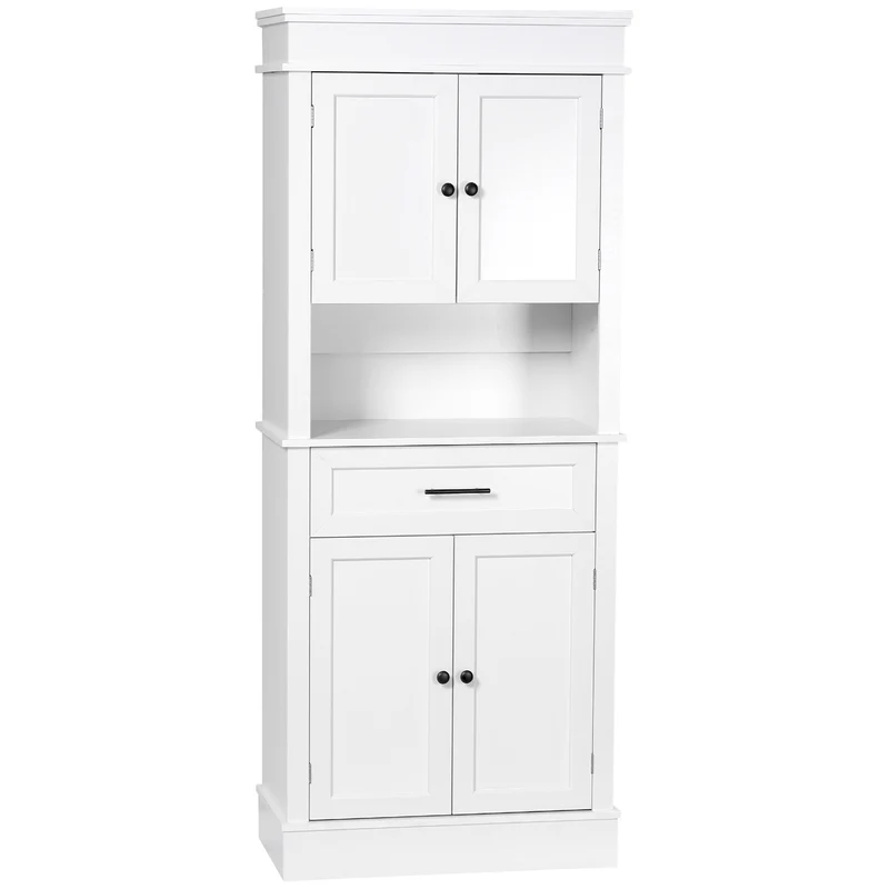 Armoire de cuisine multi rangements 74 x 39,5 x 183 cm niche micro-ondes finition chic contemporain pratique en MDF blanc 21_0002194
