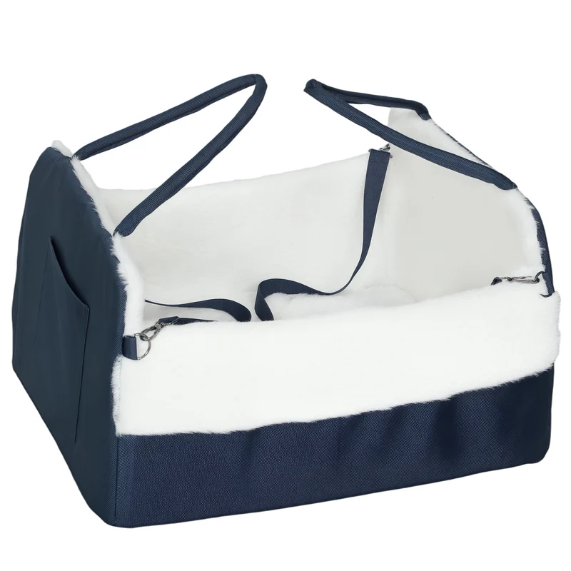 Siège auto pour chien 55 x 46 x 32 cm antidérapant housse lavable pour chiens jusqu'à 5 kg tendance en coton bleu marine 21_0007262