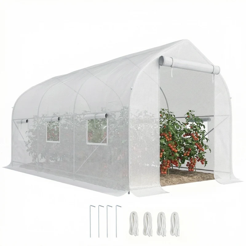 Serre tunnel de potager très spacieuse 400 x 200 x 200 cm isolation ventilation moderne épuré en polyéthylène blanc 21_0004203