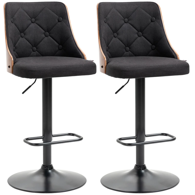 Lot de 2 tabourets de bar réglables 48 x 53 x 92.5-113 cm assise rembourrée dos style moderne en tissu polyester noir 21_0002308