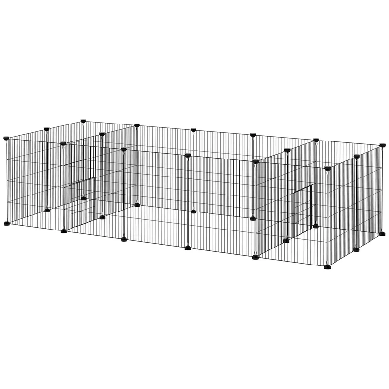 Lot de 2 enclos modulable pour petits animaux 175 x 70 x 45 cm 2 portes maillage serré sécurisé moderne en acier noir 21_0008038