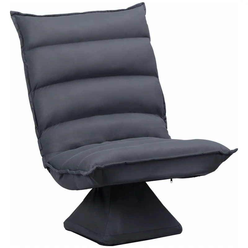 Fauteuil de sol pivotant 360° dossier réglable 62 x 70 x 95 cm assise épaisse design capitonné en microfibre gris foncé 21_0003080