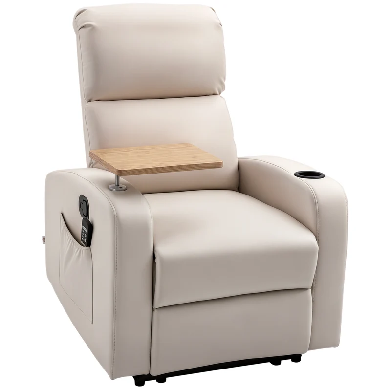 Fauteuil de relaxation massant 77 x 93 x 105 cm inclinable 145° repose-pieds escamotable moderne en microfibre beige 21_0000821