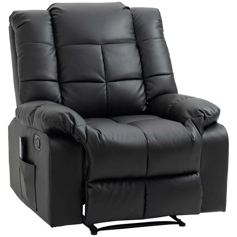 Fauteuil de massage relaxation 94 x 99 x 99 cm 8 points de massage dossier inclinable 165° moderne en simili cuir noir 21_0000819