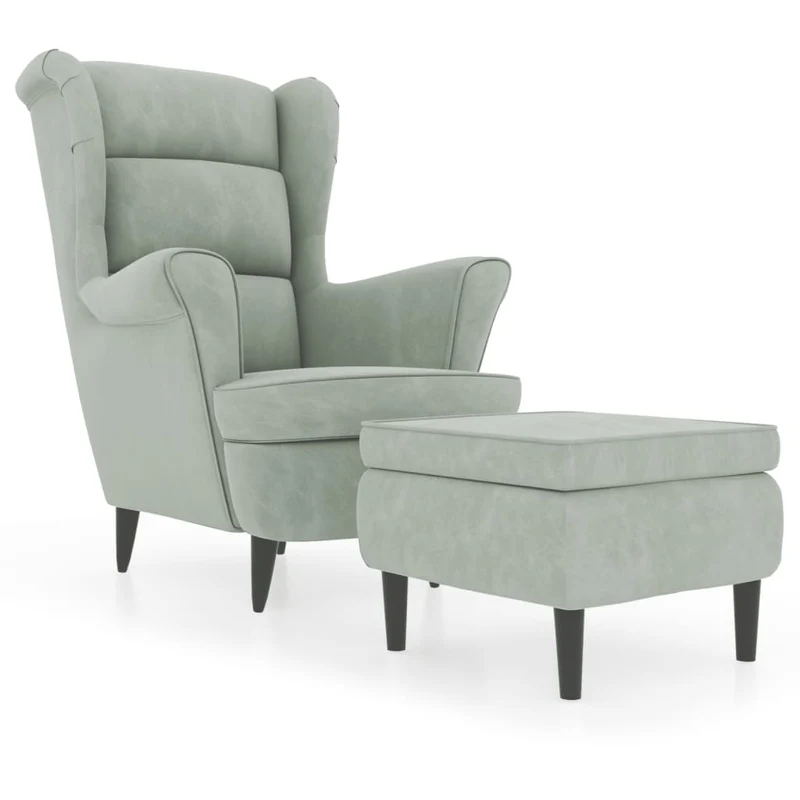 Fauteuil relax avec rebords latérals et repose-pieds en velours gris clair DEC028692