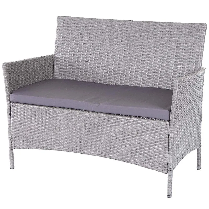 Banc de jardin banquette en polyrotin gris avec coussin gris MDJ04138