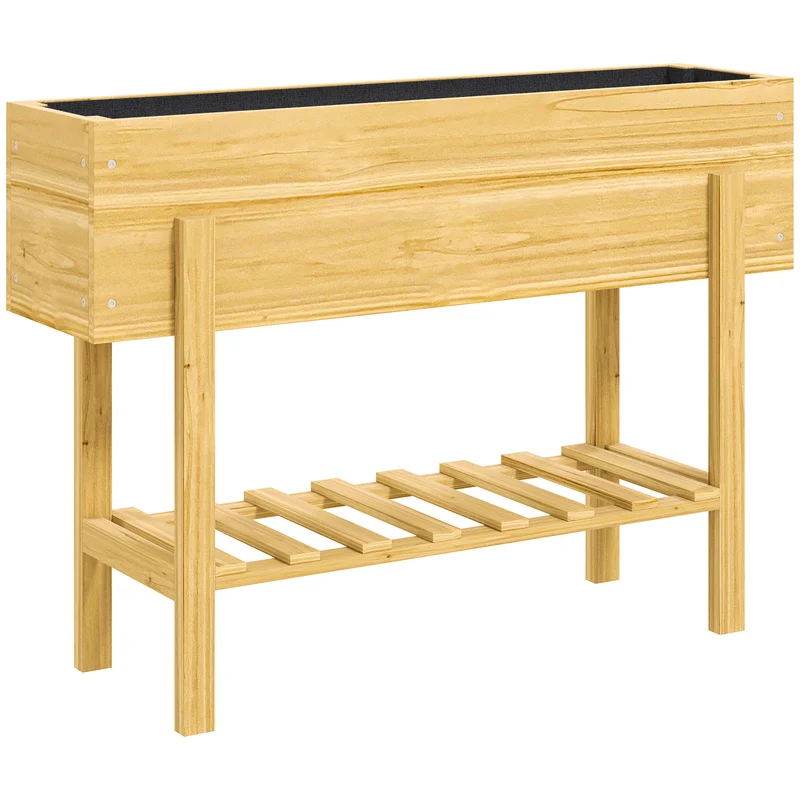 Jardinière surélevée carré potager jardin 100 x 30 x 70,5 cm 2 trous de drainage étagère rustique stable en bois naturel 21_0005527