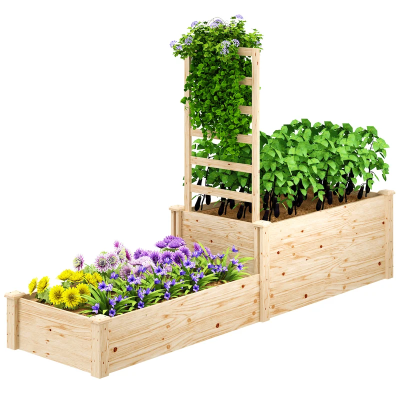 Jardinière surélevée balcon terrasse 222 x 63 x 132 cm treillis intégré drainage optimal design rustique en bois naturel 21_0005545