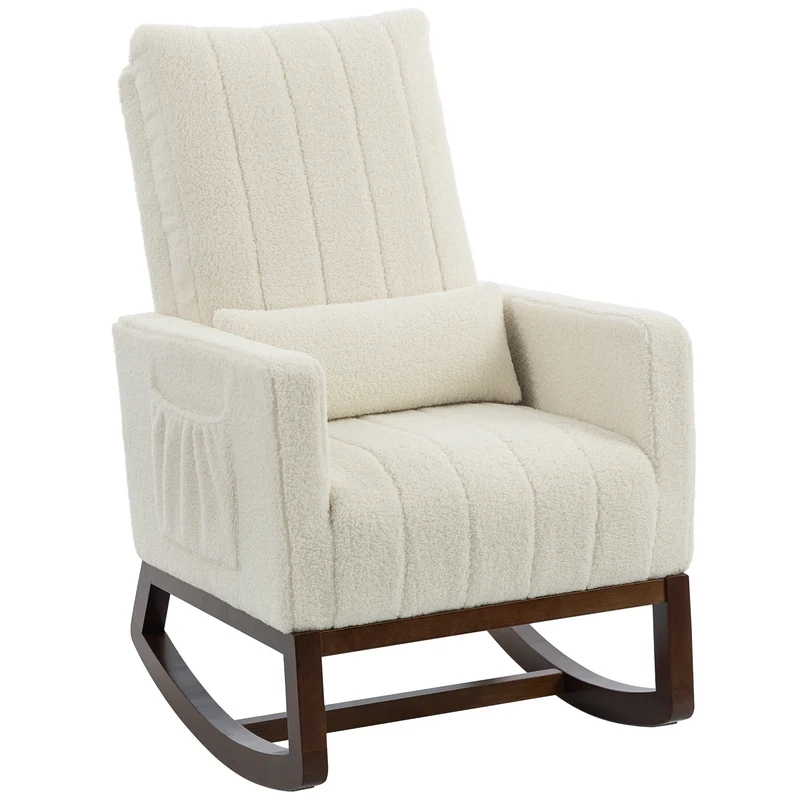 Fauteuil à bascule salon 67 x 97 x 110 cm assise rembourrée très épaisse dossier haut scandinave cosy en polyester crème 21_0003639
