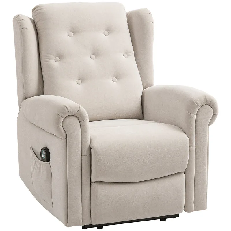 Fauteuil relax massant inclinable 85 x 91 x 103 cm chauffant lombaire repose-pieds réglable contemporain en lin beige 21_0000832