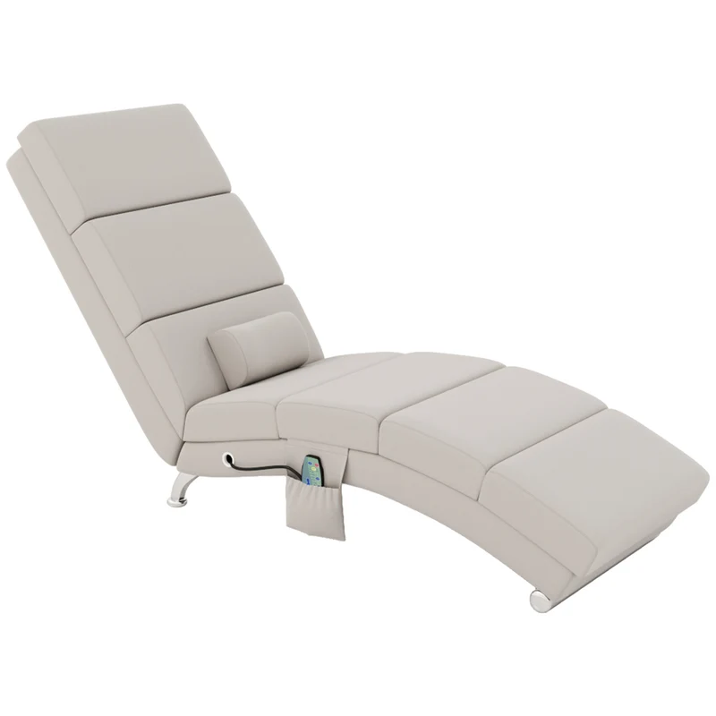 Fauteuil relax chaise longue salon 56 x 168 x 84 cm massage 8 points chauffage lombaire classique en polyester crème 21_0000826
