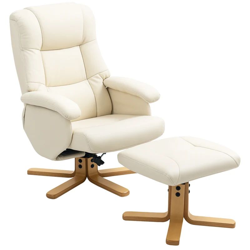 Fauteuil inclinable pivotant 360° repose-pied 68 x 85 x 94 cm inclinaison 135° assise épaisse contemporain en PU crème 21_0003490