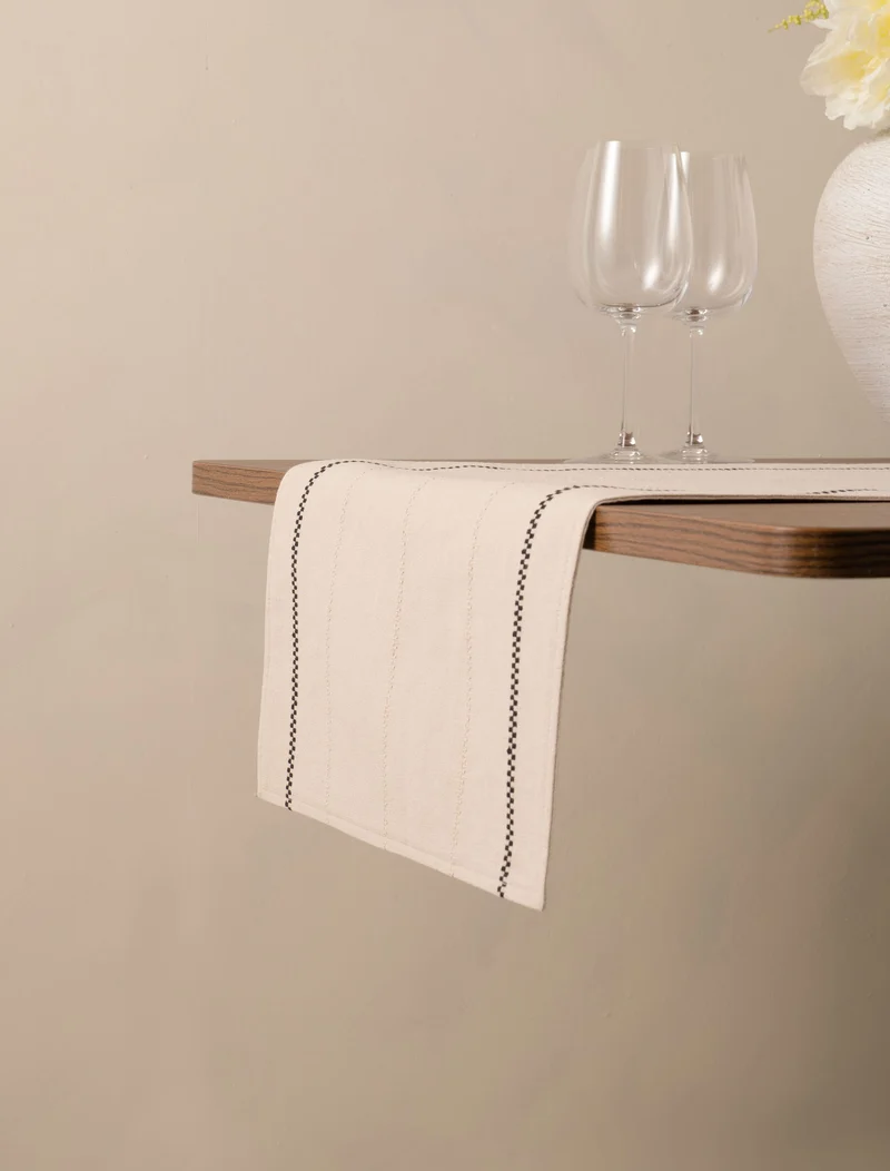 Ladder Stripe Beige & Black Table Runner 200cm