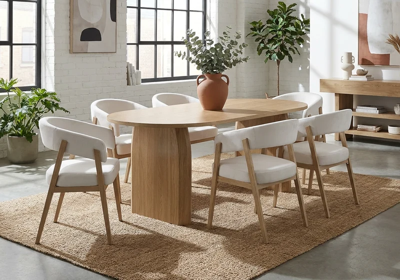 Ensemble table à manger ovale chêne et 4 chaises - Nael