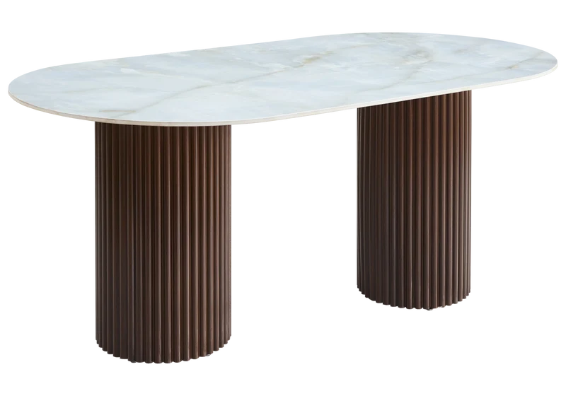 Table à manger ovale marbre onyx et pieds noyer - Tivoli