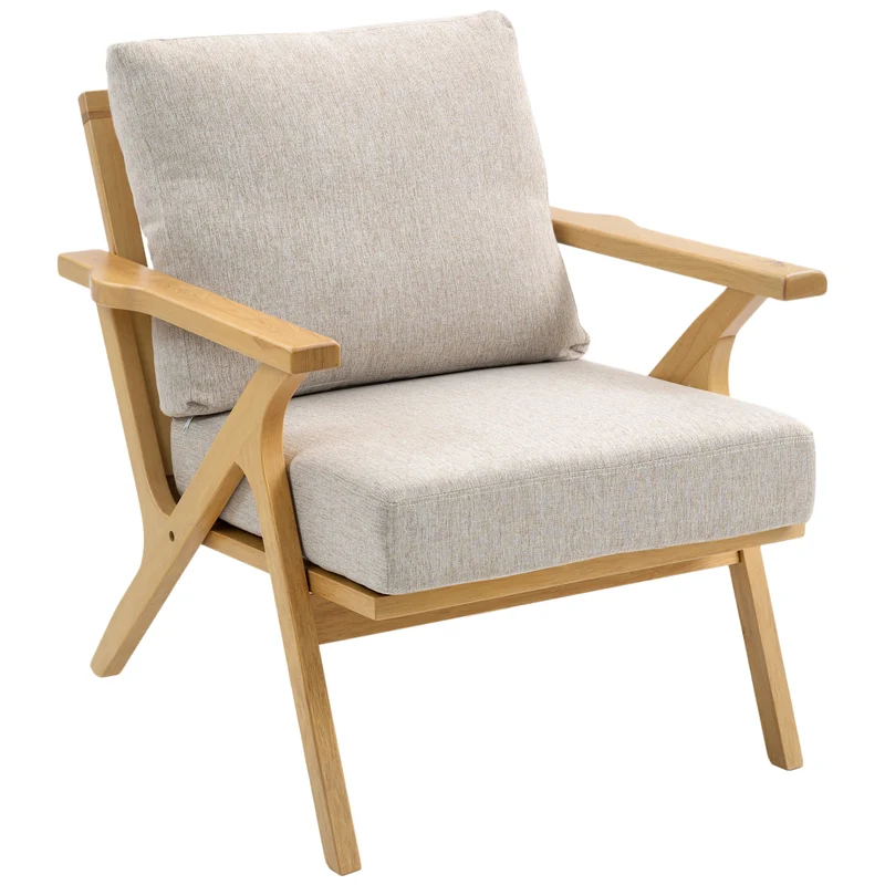 Fauteuil de salon scandinave 76 x 87 x 88 cm assise spacieuse coussin amovible design contemporain cosy en tissu beige 21_0003605