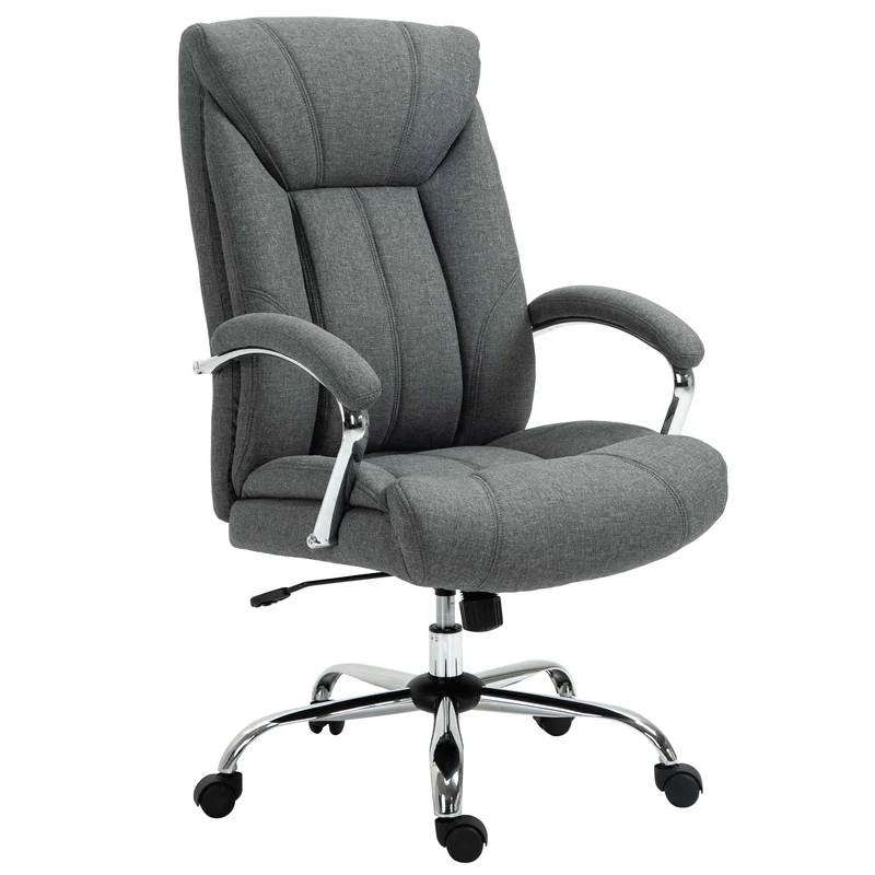 Fauteuil de bureau dossier haut ergonomique 65 x 78 x 118 cm réglable fonction bascule moderne épuré bureau en lin gris 21_0006209