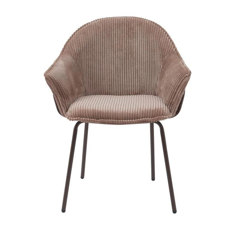 Chaise accoudoirs velours côtelé à grosses côtes marron NOMA