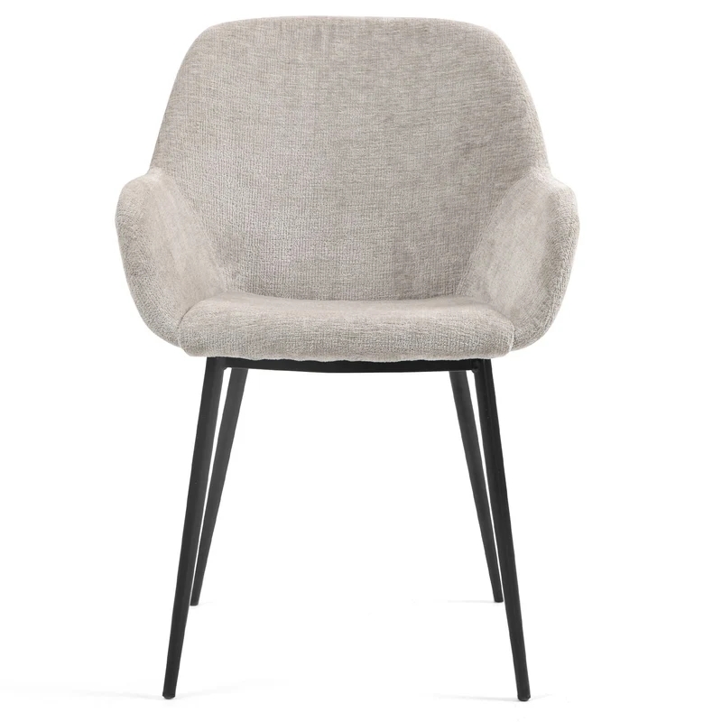 Chaise repas avec accoudoirs tissu chenille taupe pied métal