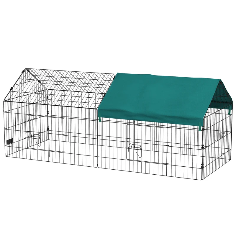 Enclos pour lapin extérieur 185 x 75 x 75 cm toit ombragé portes verrouillables contemporain rustique en acier vert 21_0007967