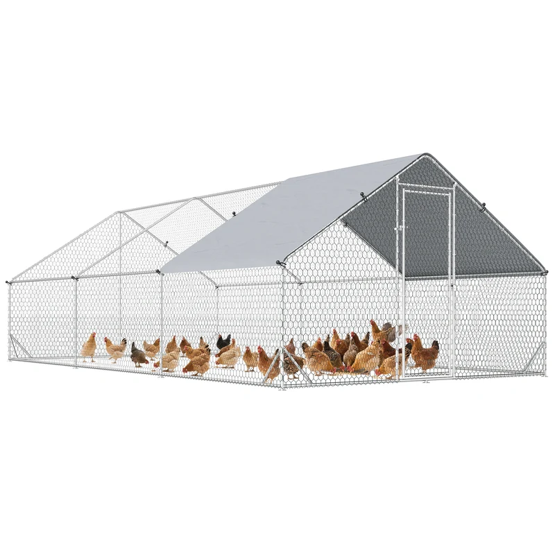 Enclos poulailler volière extérieur 6 x 3 x 2 m 18 m² abri couvert porte sécurisée rustique en acier galvanisé gris 21_0007937