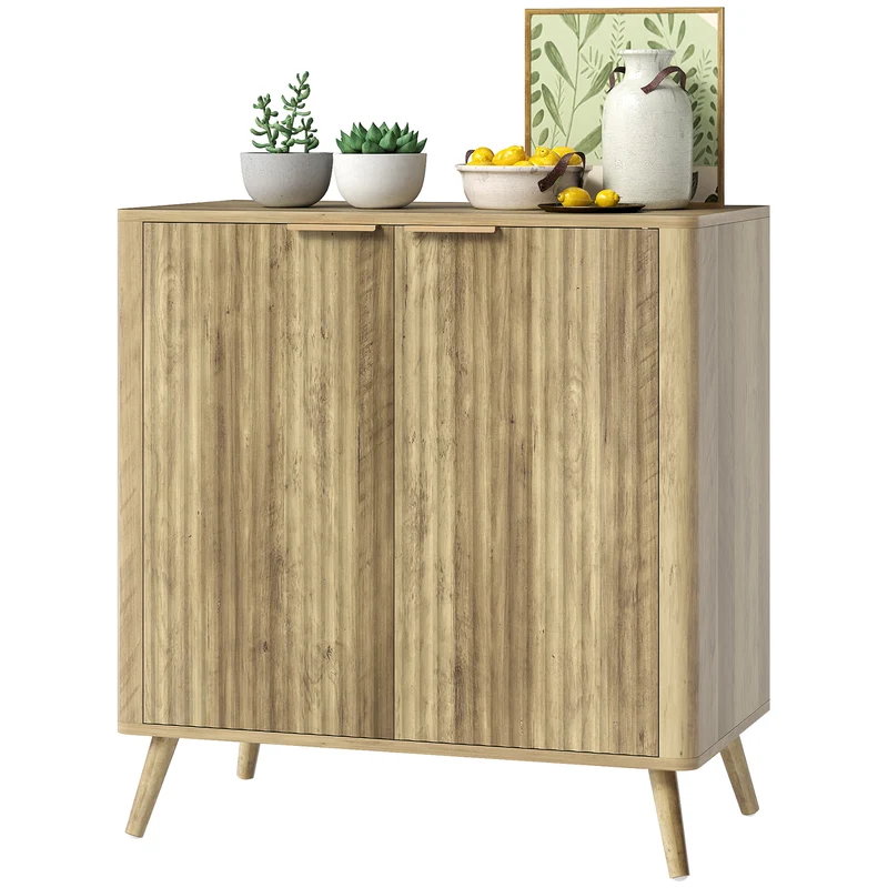 Buffet de rangement salon 77 x 40 x 81 cm étagère réglable rangement sécurisé style scandinave contemporain en MDF chêne 21_0003489