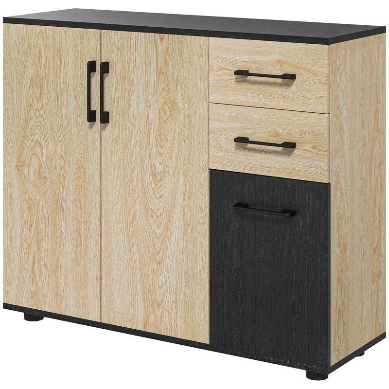 Buffet de rangement cuisine 90 x 30 x 75,5 cm étagère réglable anti-basculement moderne en panneau de particules naturel 21_0002918