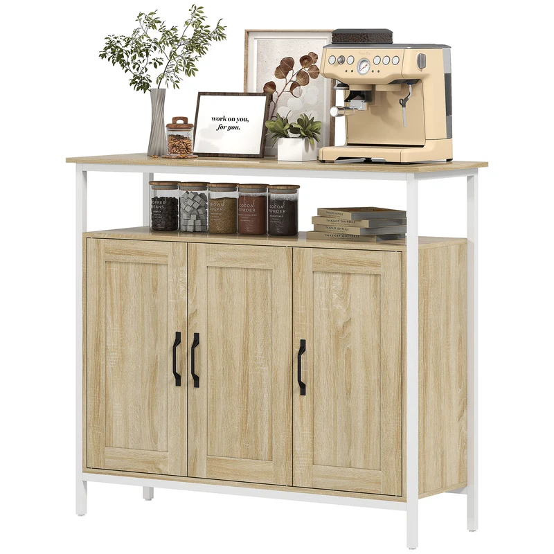 Buffet de rangement 100 x 35 x 88 cm étagères réglables et anti-basculement industriel contemporain en MDF bois naturel 21_0003555