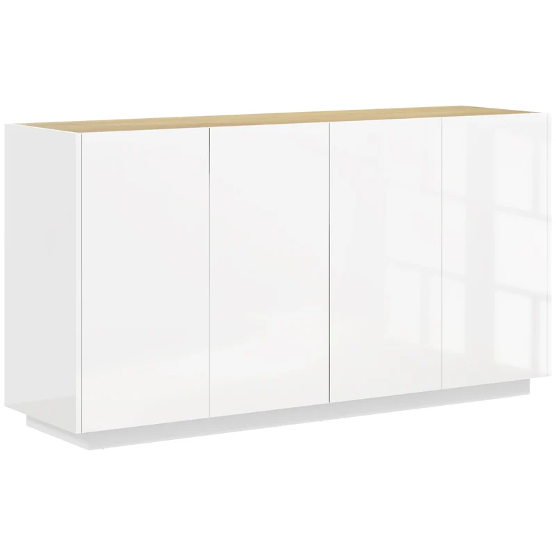 Buffet bas cuisine 140 x 40 x 75 cm portes à fermeture douce étagères réglables style contemporain en MDF blanc laqué 21_0003468