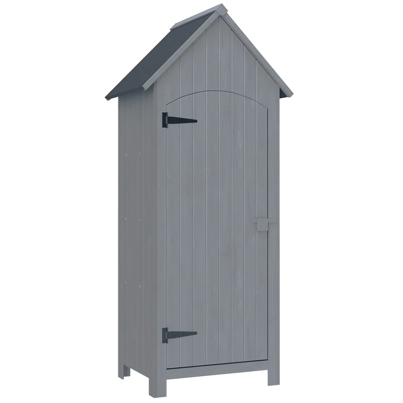 Armoire de jardin 77.5 x 54.2 x 179.5 cm avec étagères et loquet sécurisant rustique classique en bois de sapin gris 21_0004124