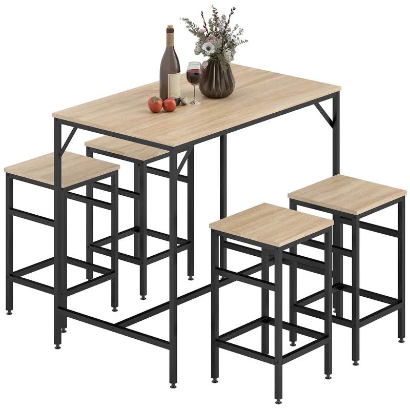 Table de bar rectangulaire 100 x 60 x 88 cm gain de place repose-pieds stable industriel contemporain en MDF chêne clair 21_0002216