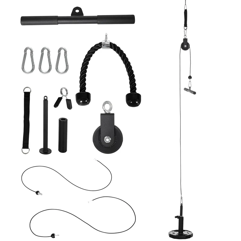 Système de poulie d'entraînement biceps triceps 36 x 2.5 x 2.5 cm réglable ultra compact moderne domicile en acier noir 21_0006825