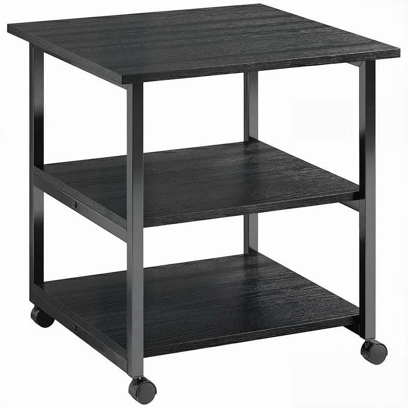 Support imprimante desserte mobile bureau 50 x 50 x 52,5 cm 3 niveaux roulettes avec freins moderne en mélaminé noir 21_0006396