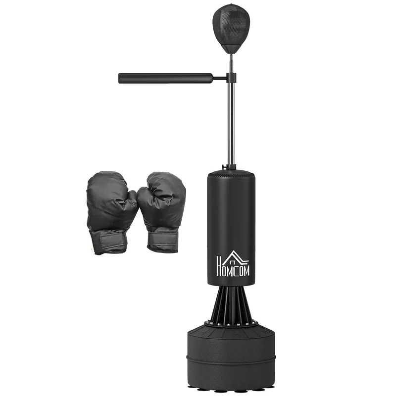 Sac de frappe sur pied 88 x 48 x 155-205 cm hauteur réglable boxe socle lestable moderne en revêtement synthétique noir 21_0006781