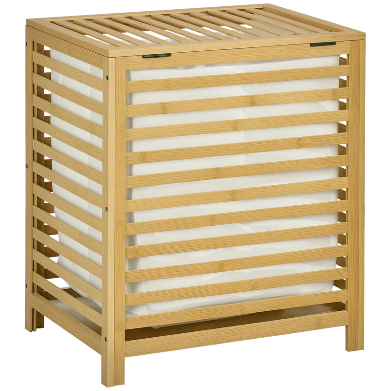 Panier à linge rond salle de bain 50 x 36 x 60 cm sac amovible ventilation anti moisissure scandinave en bambou naturel 21_0005839