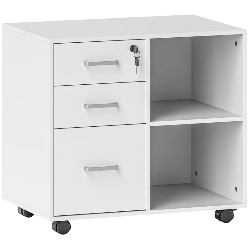 Meuble pour imprimante 60 x 40 x 56 cm tiroir sécurisé mobilité freins style moderne en panneau de particules blanc 21_0002956