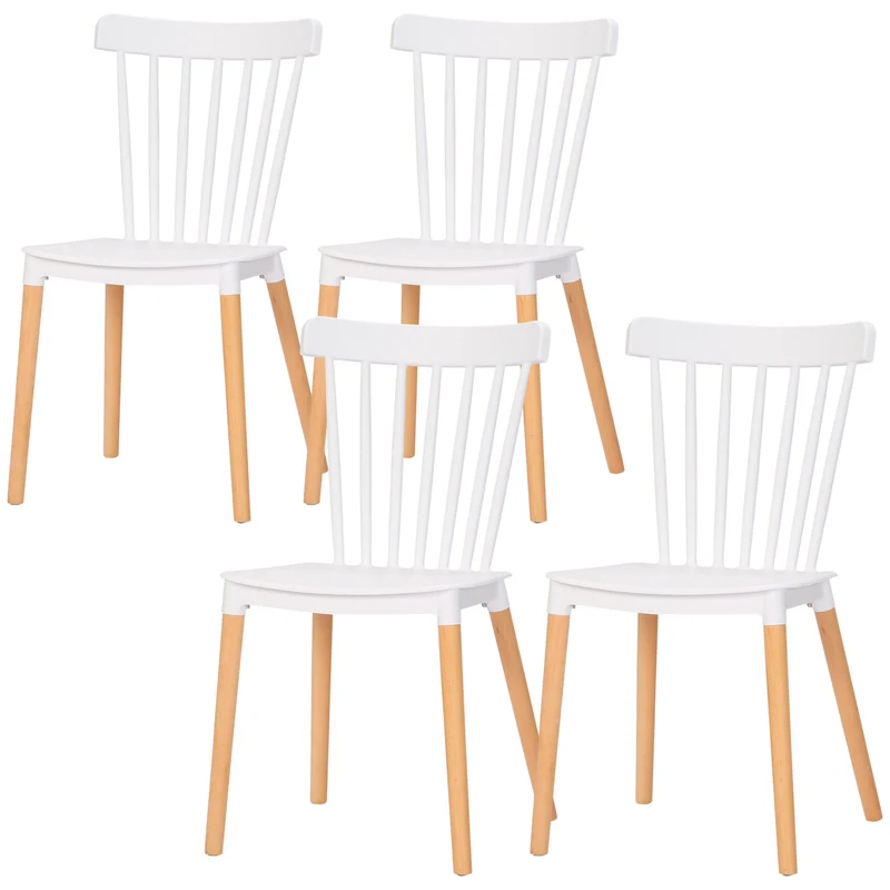 Lot de 4 chaises salle à manger dossier à lattes 48 x 53 x 83 cm assise ergonomique scandinave minimaliste en PP blanc 21_0002312
