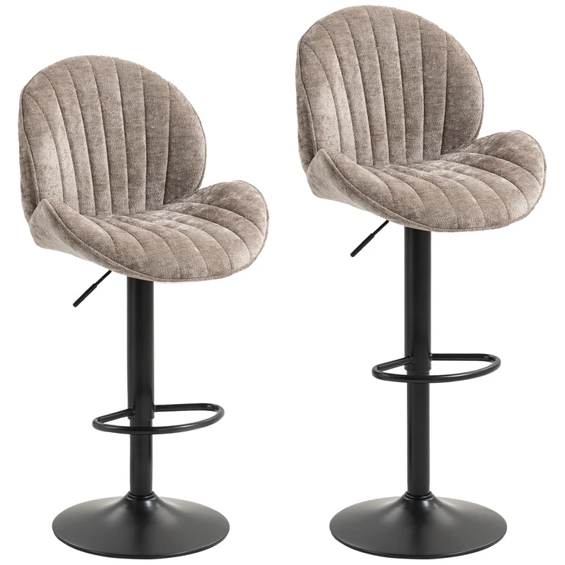 Lot de 2 tabourets de bar coquille 48 x 50 x 94-115 cm réglables pivotants scandinave contemporain en polyester marron 21_0003284