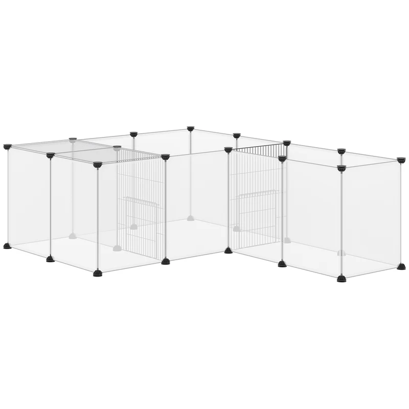 Lot de 2 enclos modulable pour petits animaux parc 175 x 70 x 45 cm sécurisé antidérapant contemporain en acier blanc 21_0008037
