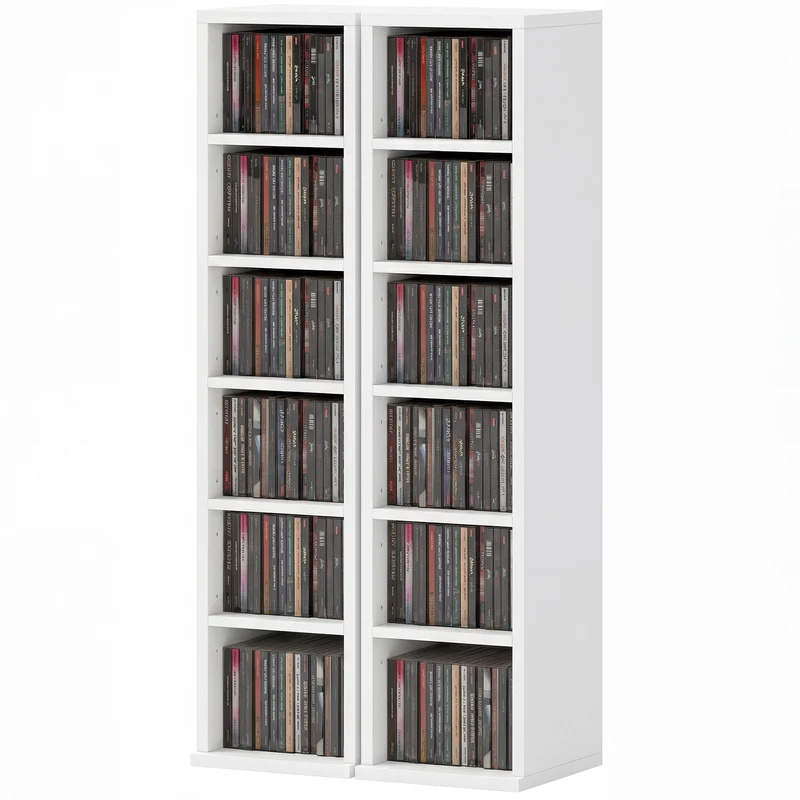 Lot de 2 colonnes étagères rangement cd 21 x 22.5 x 88.5 cm capacité 204 moderne épuré en panneaux de particules blanc 21_0001807