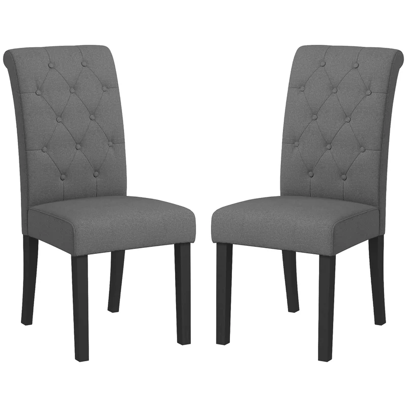 Lot de 2 chaises de salle à manger capitonnées 47 x 61 x 101 cm confort haute densité classique épuré en lin gris foncé 21_0002184