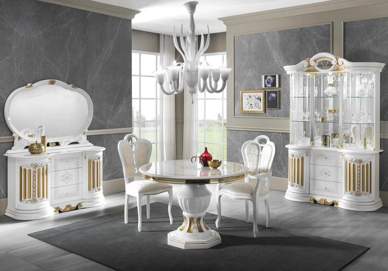 Salle à manger baroque blanc doré compacte - NOBILE