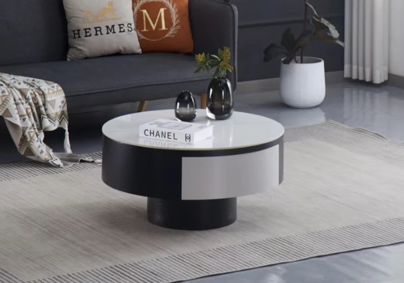 Table basse ronde noir en verre blanc - Aria