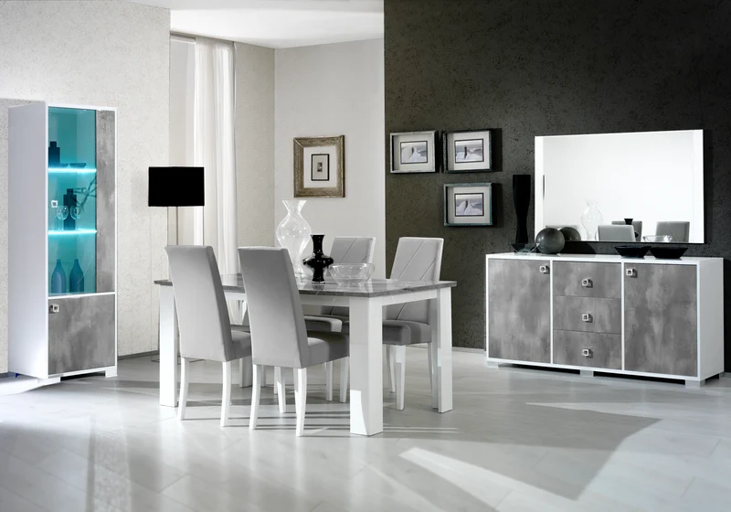Salle à manger laquée effet béton gris – SARAH