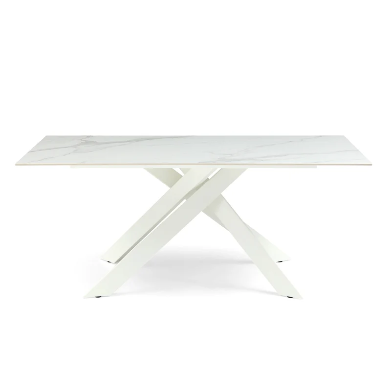 Table repas 180cm Céramique Arabescato mat blanc