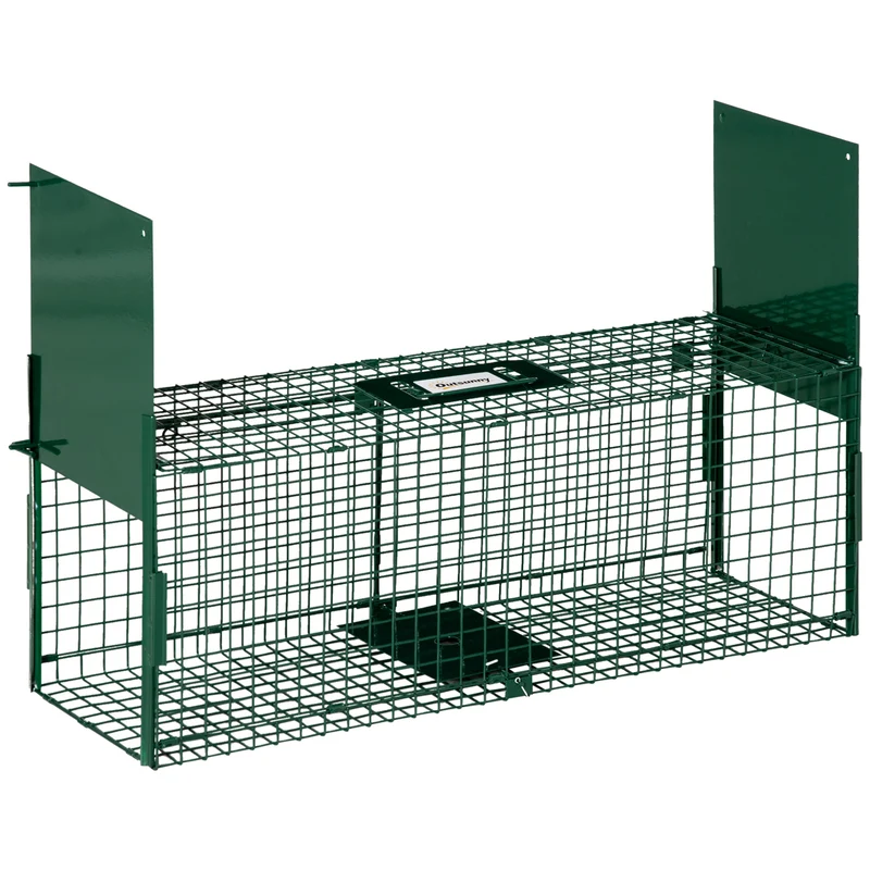 Cage piège rongeurs double entrée 80 x 25 x 30 cm capture sécurisée poignée pratique rustique jardin en métal vert foncé 21_0006960
